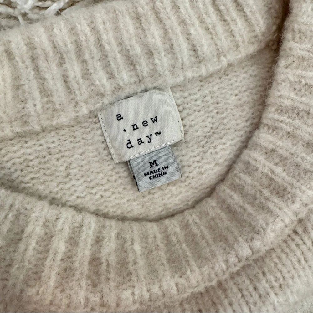a new day Beige Sweater with Red Bow